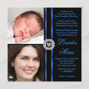 Elegante königsblaue Foto-Quinceanera-Einladungen Einladung