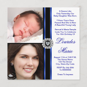 Elegante königsblaue Foto-Quinceanera-Einladungen Einladung