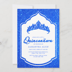 Elegante königsblaue funkelnde Quinceanera Einladung