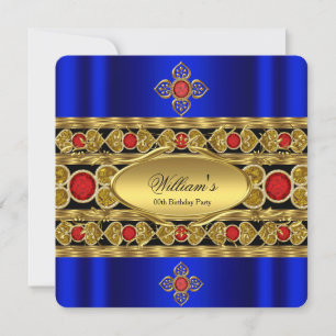 Elegante königsblaue goldrote Edelsteine Geburtsta Einladung