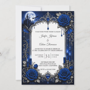 Elegante königsblaue gotische Hochzeitseinladung Einladung