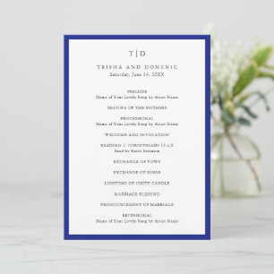 Elegante königsblaue moderne Hochzeit mit Monogram Programm