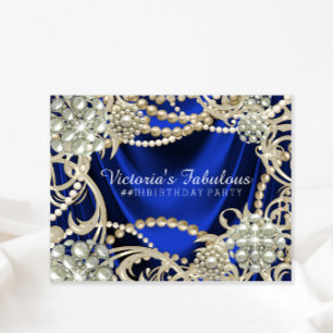 Elegante königsblaue Perlen-Geburtstagsfeier Einladung