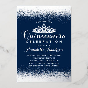 Elegante königsblaue Quinceañera-Silber-Tiara mit  Folieneinladung