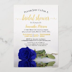 Elegante königsblaue Rose und goldene Hochzeitsdus Folieneinladung