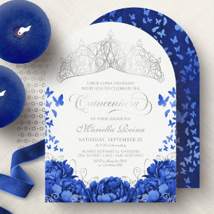 Elegante königsblaue Schmetterlinge Krone Quincean Einladung