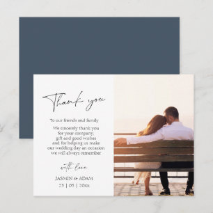 Elegante königsblaue Schriftzug-Foto-Hochzeit Postkarte
