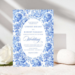 Elegante königsblaue Toile-Blumen-Hochzeitseinladu Einladung