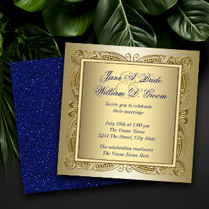 Elegante königsblaue und goldene Hochzeit Einladung