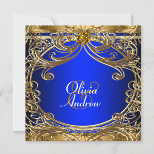 Elegante königsblaue und goldene Hochzeit Einladung