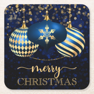 Elegante königsblaue und goldene Weihnachtskugeln  Rechteckiger Pappuntersetzer