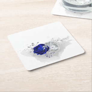 elegante königsblaue und silberne Blume Rechteckiger Pappuntersetzer