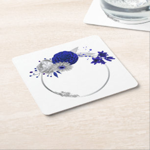 elegante königsblaue und silberne Blumen Rechteckiger Pappuntersetzer