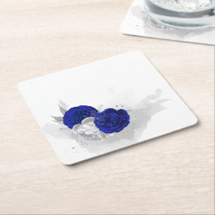 elegante königsblaue und silberne Blumen Rechteckiger Pappuntersetzer