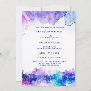 Elegante königsblaue und violette Hochzeit Einladung