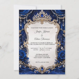 Elegante königsblaue Vintage-Hochzeitseinladung Einladung