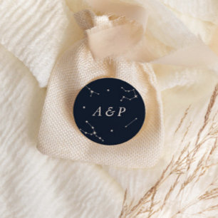 Elegante Konstellation Blaue Hochzeitsmonogramm Runder Aufkleber