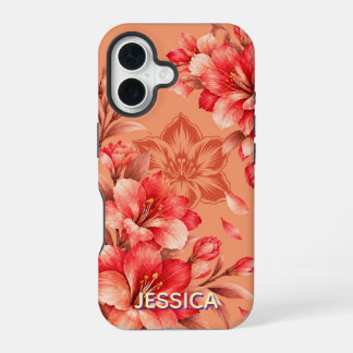 Elegante Korallen-Lilien-Blumen individuell iPhone 16 Hülle