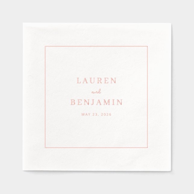 Elegante Korallen-Minimalisten-Randgestaltung Servietten Mit Folie (Vorderseite)