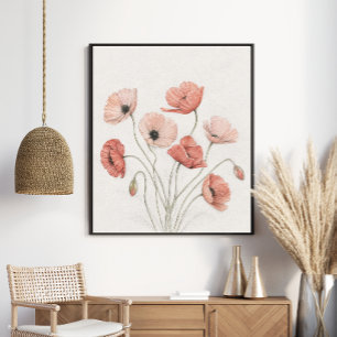 Elegante Korallen-Mohnblumen Botanische Blumenkuns Poster
