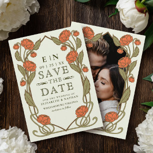 Elegante Korallen-Pfingstrose Art Nouveau Florale  Save The Date