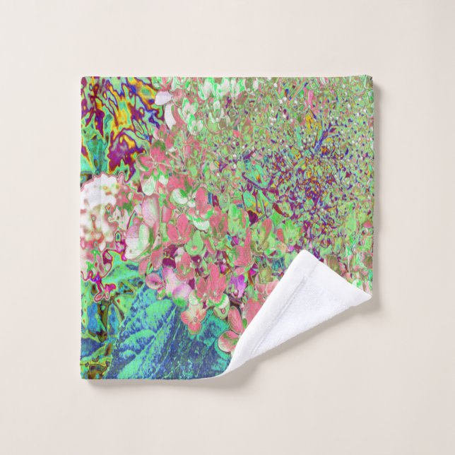 Elegante Korallen und Chartreuse Limelight Hydrang Badhandtuch Set (Waschlappen)