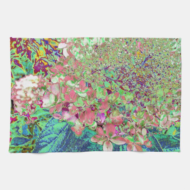 Elegante Korallen und Chartreuse Limelight Hydrang Geschirrtuch (Horizontal)