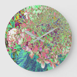 Elegante Korallen und Chartreuse Limelight Hydrang Große Wanduhr