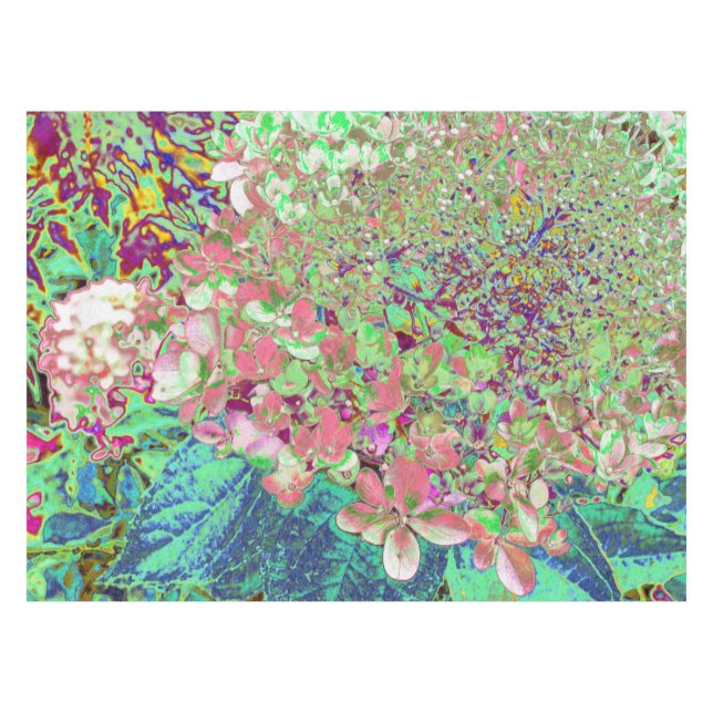 Elegante Korallen und Chartreuse Limelight Hydrang Tischdecke (Vorderseite (Horizontal))