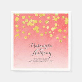 Elegante Korallen- und Goldhochzeit Serviette