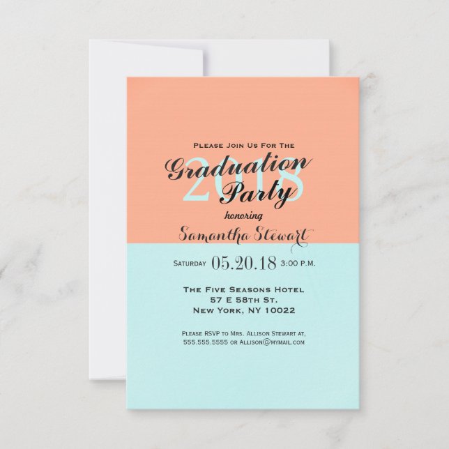 Elegante Korallen- und Minzgrün-Farbteilung Einladung (Vorderseite)