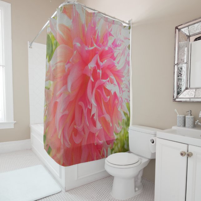 Elegante Korallen und rosa Dekorative Dahlia Duschvorhang (Beispiel)