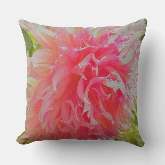 Elegante Korallen und rosa Dekorative Dahlia Kissen (Vorderseite)