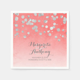 Elegante Korallen und Silberhochzeit Serviette