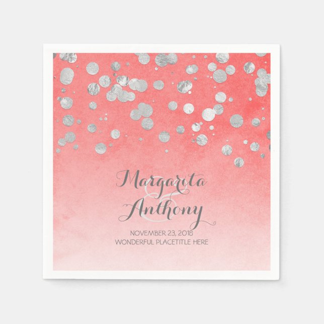 Elegante Korallen und Silberhochzeit Serviette (Vorderseite)