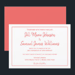 Elegante Korallen und Weiß Elegance Einladung<br><div class="desc">Eine schöne Hochzeitseinladung in diesem Design verfügt über Korallen-Schriftart auf einem weißen Hintergrund in der Vorderseite. Der Rücken hat Korallenfarbe. Verwenden Sie die Vorlagen,  um Informationen einzufügen. Bestellen Sie noch heute Ihre Hochzeitseinladungen!</div>