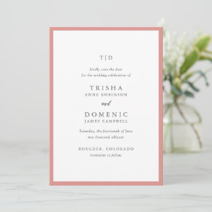 Elegante Korallenrosa-Monogramm Moderne Hochzeit Save The Date