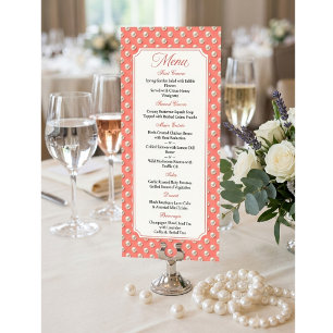 Elegante Korallenrosa-Perlenrand-Party-Dinner-Menü Menükarte