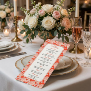 Elegante Korallenrosa Pfingstrosen-Rand Party-Dinn Menükarte