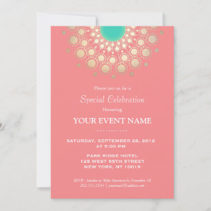 Elegante Korallenrosa und Gold Kreis Motiv Party Einladung