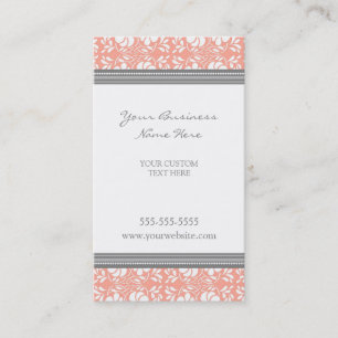 Elegante korallenrote graue Damast-Visitenkarten Visitenkarte