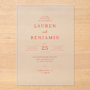 Elegante Korallenrote Minimalistische Hochzeitsein Acryleinladungen