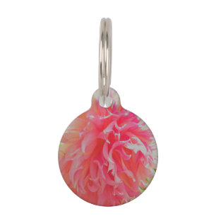 Elegante Korallenrote und Rosa Dekorative Dahlie Haustiermarke