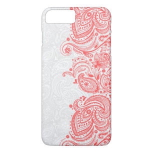 Elegante korallenrote und weiße Blumen-Paisley-Spi Case-Mate iPhone Hülle