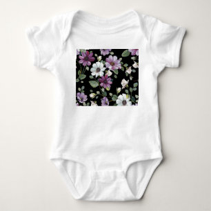 Elegante Kosmos-Blume: Wasserfarbe Nahtlos. Baby Strampler