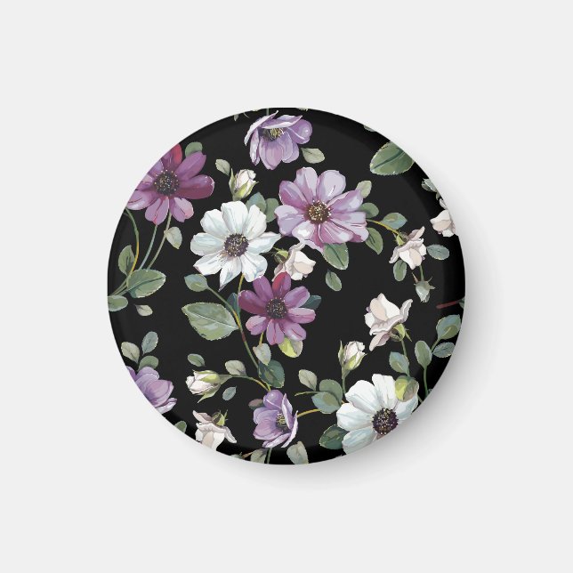 Elegante Kosmos-Blume: Wasserfarbe Nahtlos. Magnet (Vorne)