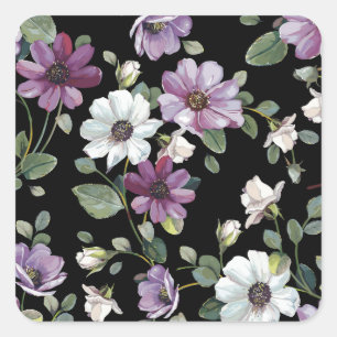 Elegante Kosmos-Blume: Wasserfarbe Nahtlos. Quadratischer Aufkleber