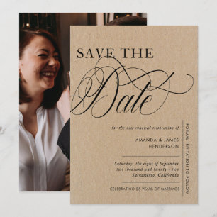 Elegante Kraft-Textur-Foto-Gelübdeerneuerung Save The Date