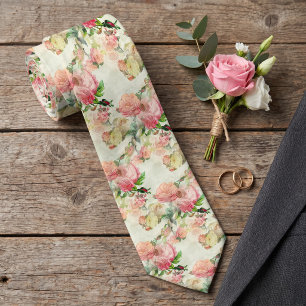 Elegante Krawatte mit pfirsichrosa antiken Rosen