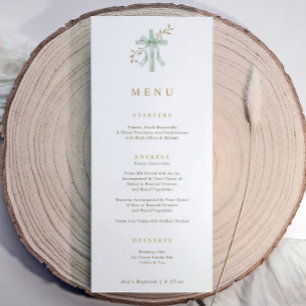 Elegante Kreuz-Sage-Botanik-Aquarell-Taufe Menükarte